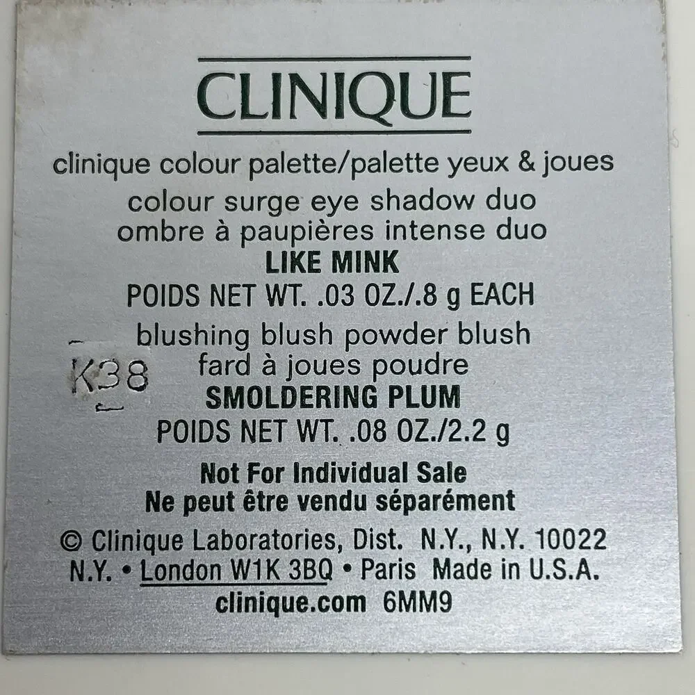 Clinique Color Surge Eye Shadow DUO Like Mink Blush Smoldering Plum